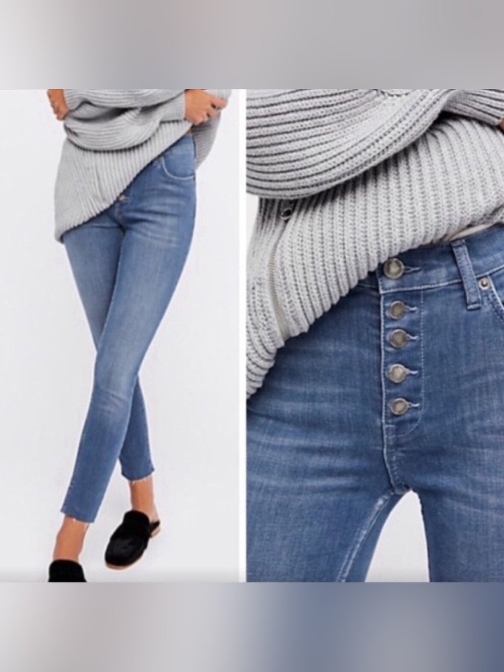 Free People High Rise Button Fly Raw Hem Skinny Jeans Size 30